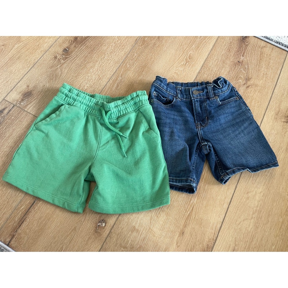 Wonder Nation Boys Shorts Bundle Denim and Green Fleece Size 6 6-7 Lot of 2